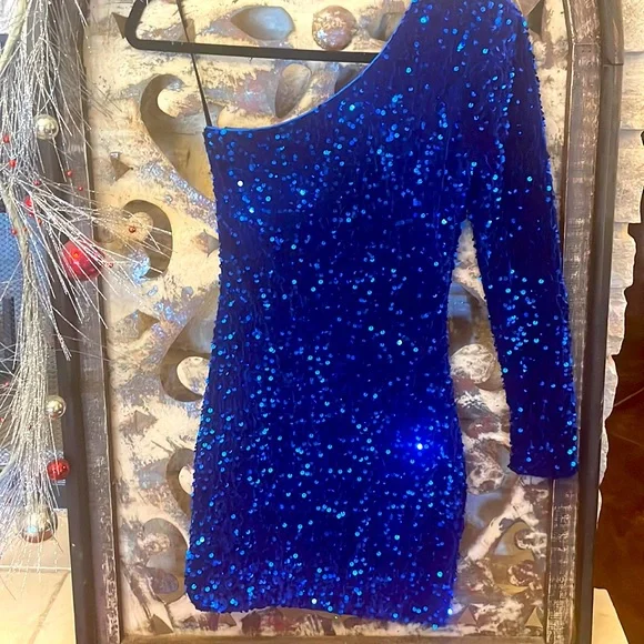 Dresses | Blue Velvet Sequin Dress Xs | Poshmark